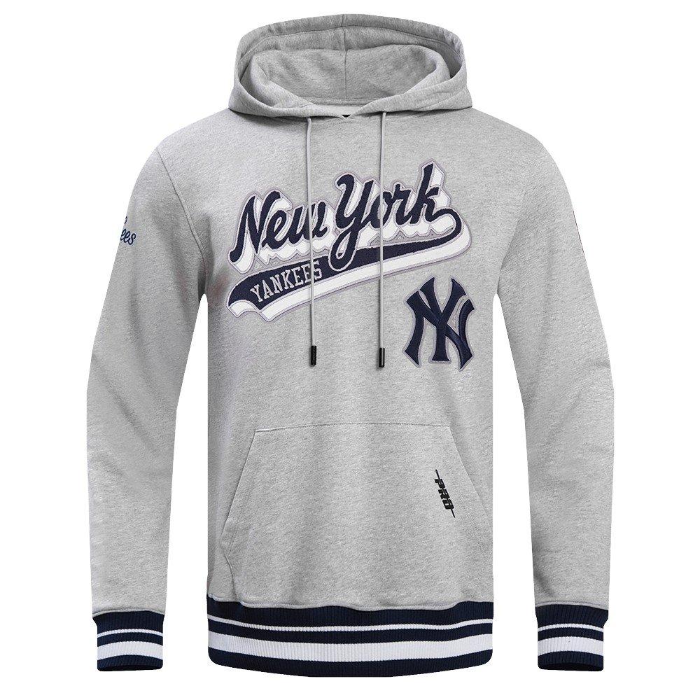 Pro Standard Men's MLB New York Yankees Script Tail Rib Fleece Pullover Hoodie - Grey/Navy - GREY/NAVY